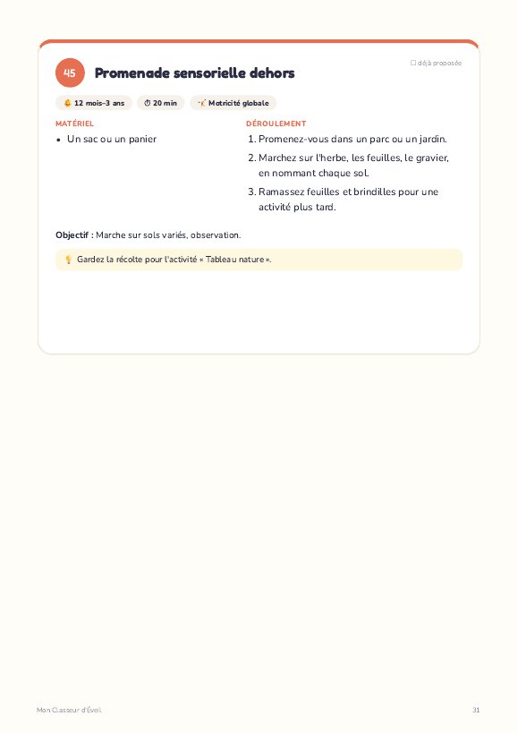Fiches d'activités de motricité
