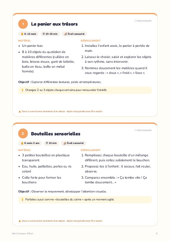 Fiches d'activités d'éveil